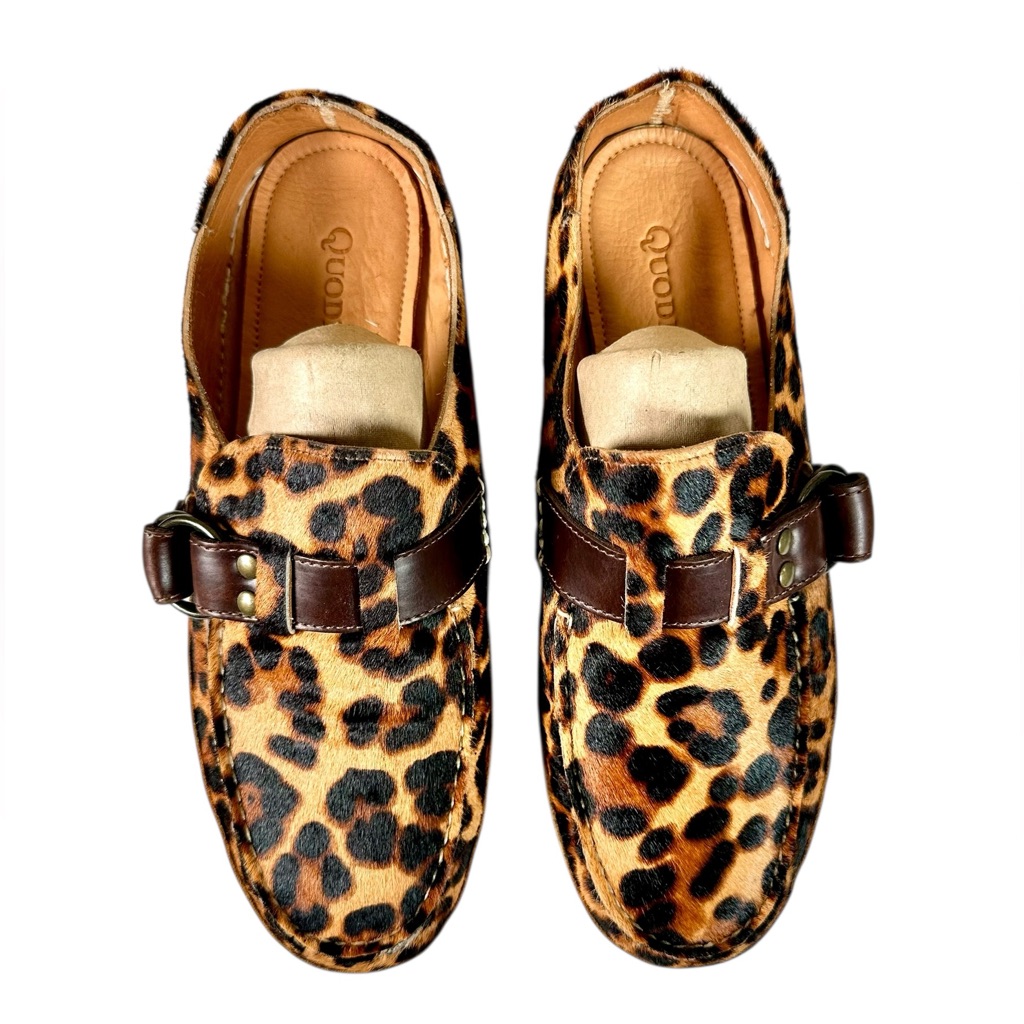 Quoddy Women’s Ring Mule Leopard Print Pony Hair Moccasin/Loafers Flats